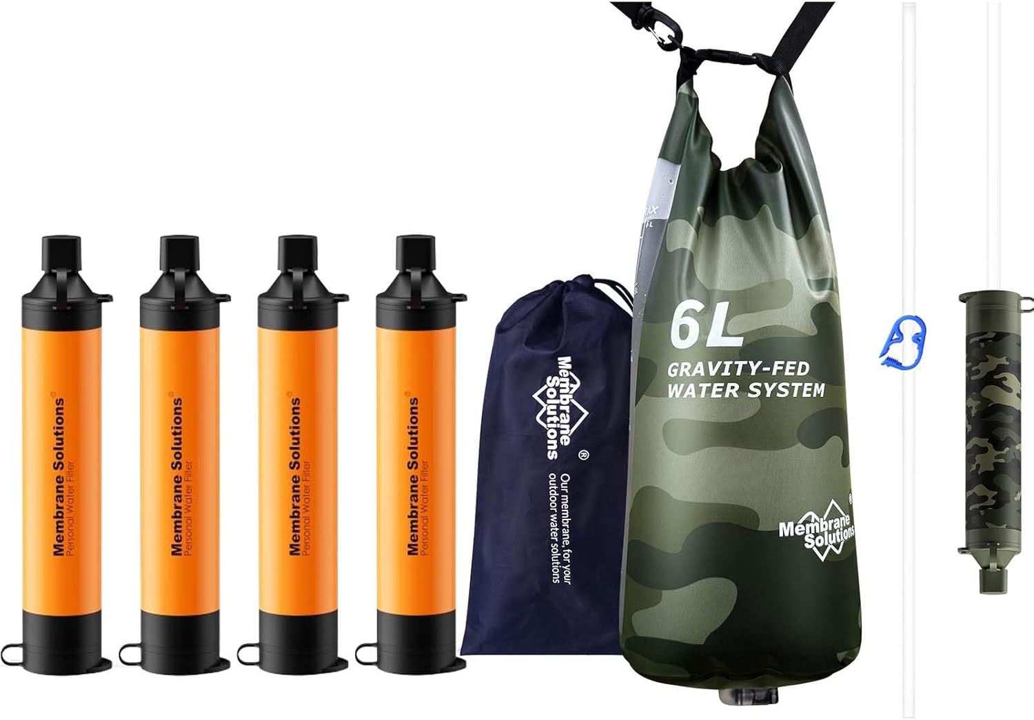 Water Filter Straw - เครื่องกรองน้ำ Pro 6L Camo Gravity พร้อมหลอดกรองน้ำสีส้ม