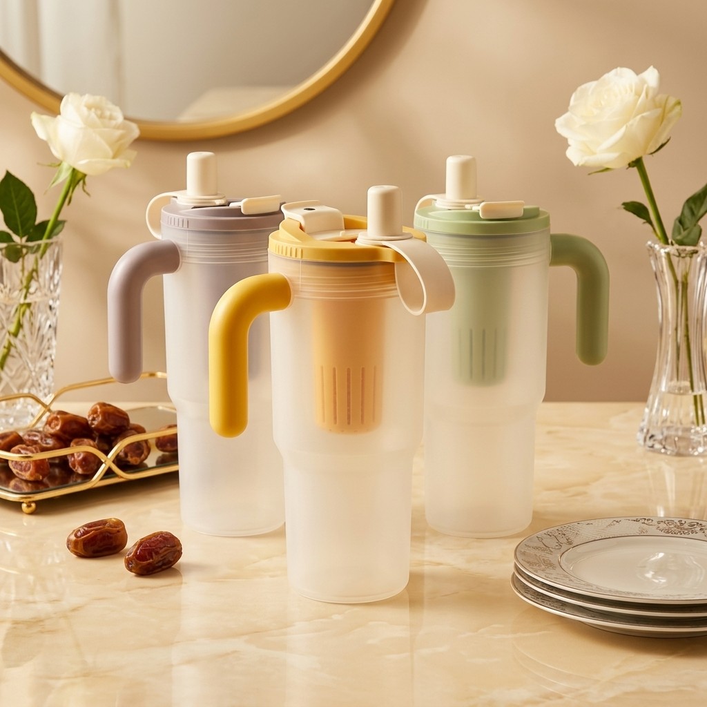 Water Filter Straw - ขวดน้ำพลาสติกขนาด 850 มล. พร้อมหูจับ หลอดกรอง ป้องกันการรั่วซึม