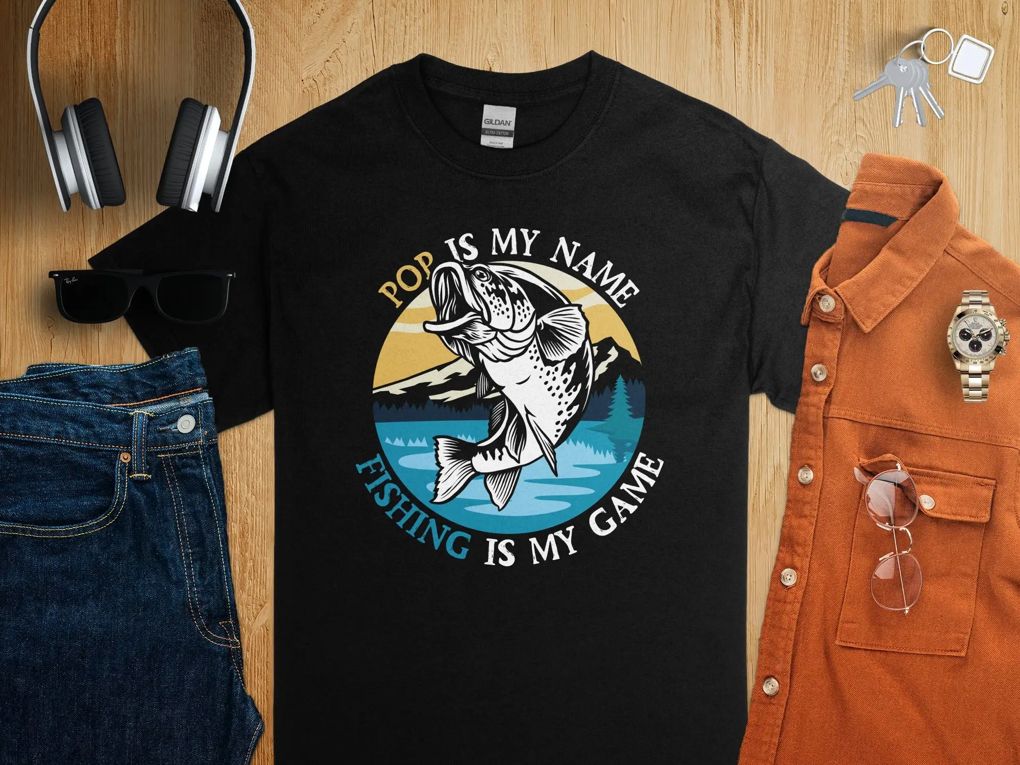 Outdoor Adventure Names - เสื้อยืดสำหรับผู้ที่ชื่นชอบการตกปลา Pop is My Name เกมตกปลา