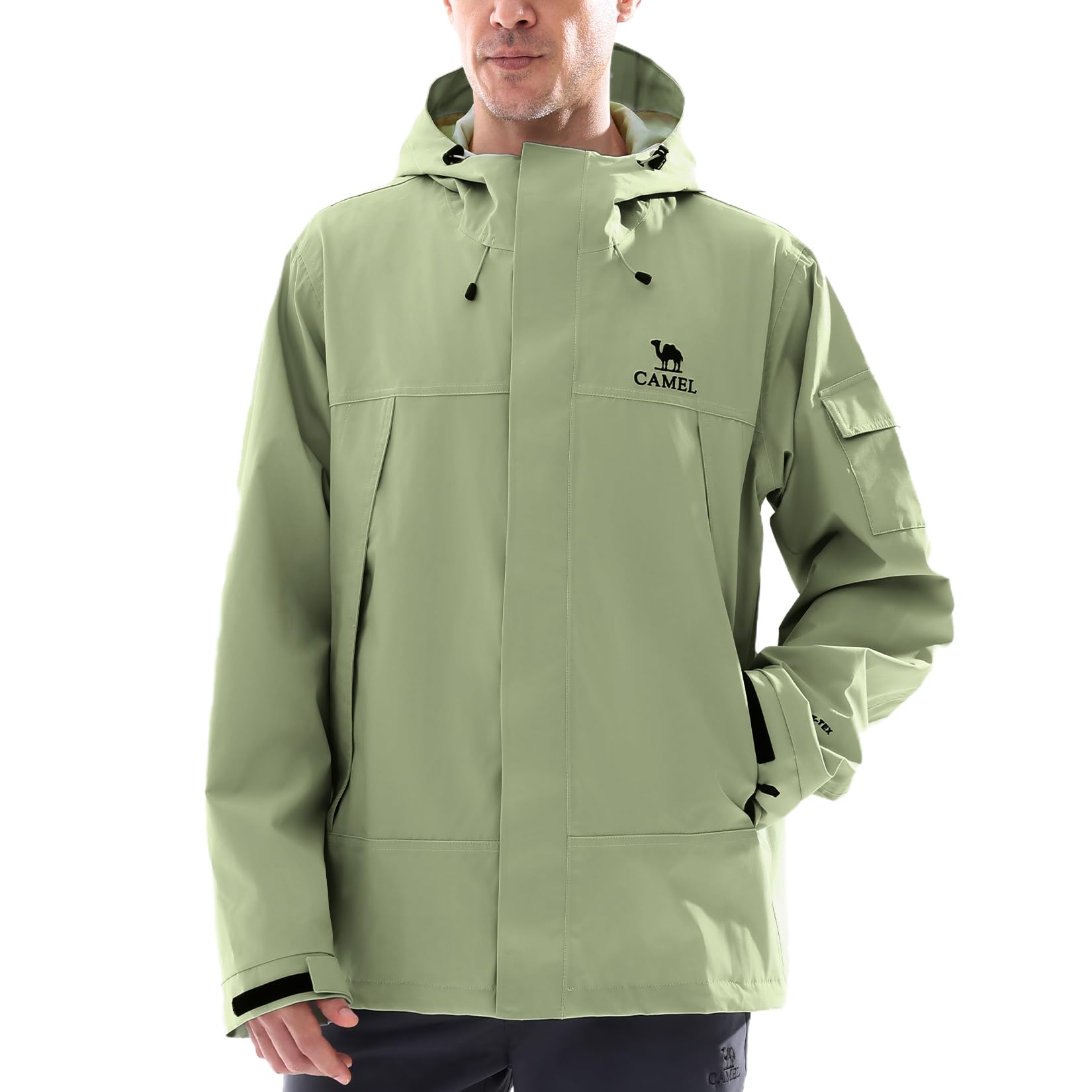 Outdoor Adventure Windbreaker - GOLDEN CAMEL Men's Rain Jackets เสื้อแจ็คเก็ตกันลมเทฟลอนน้ําหนักเบาพร้อมกระเป๋าแขนและฮู้ดสําหรับเสื้อเดินป่าผจญภัยกลางแจ้ง