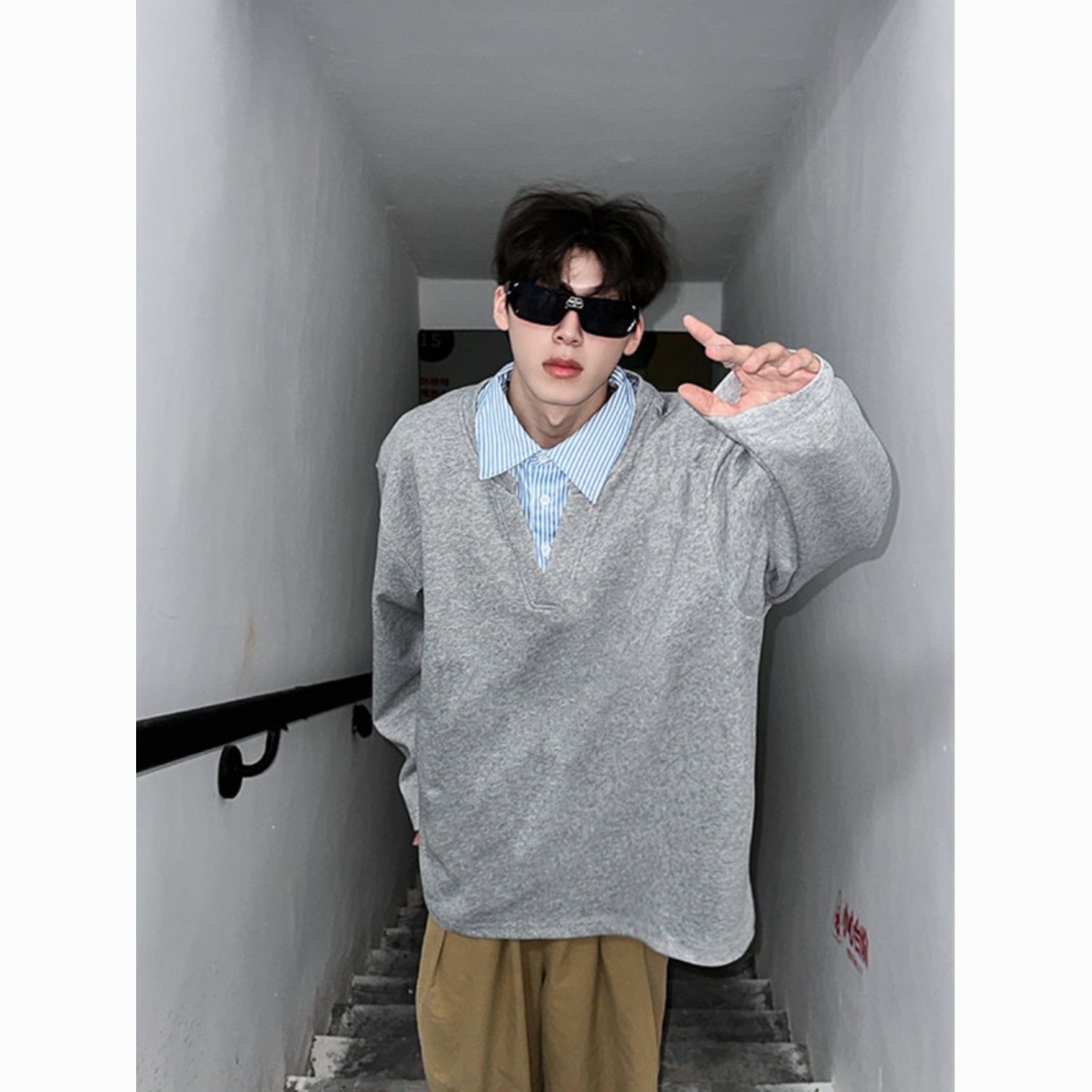 เสื้อฮู้ดผู้ชายแบบไม่มีหมวก สไ - Outdoor Adventure Windbreaker บทวิจารณ์และราคา